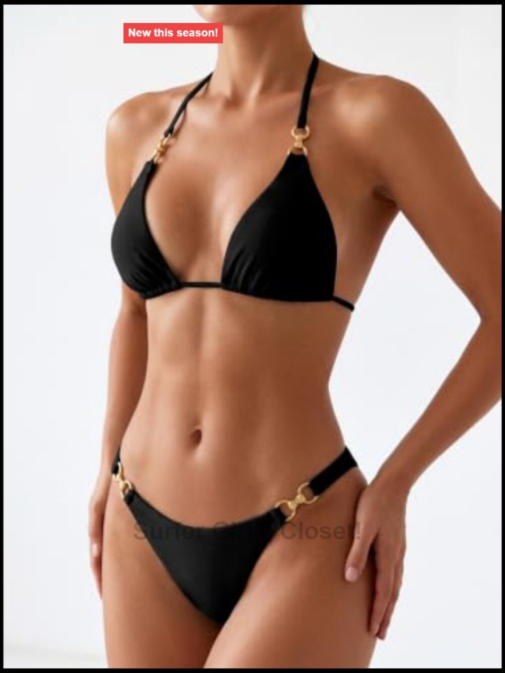 Women's Triangle Bikini Set Metal Ring String Swimsuit Halter Two Piece Bathing - Picture 4 of 6